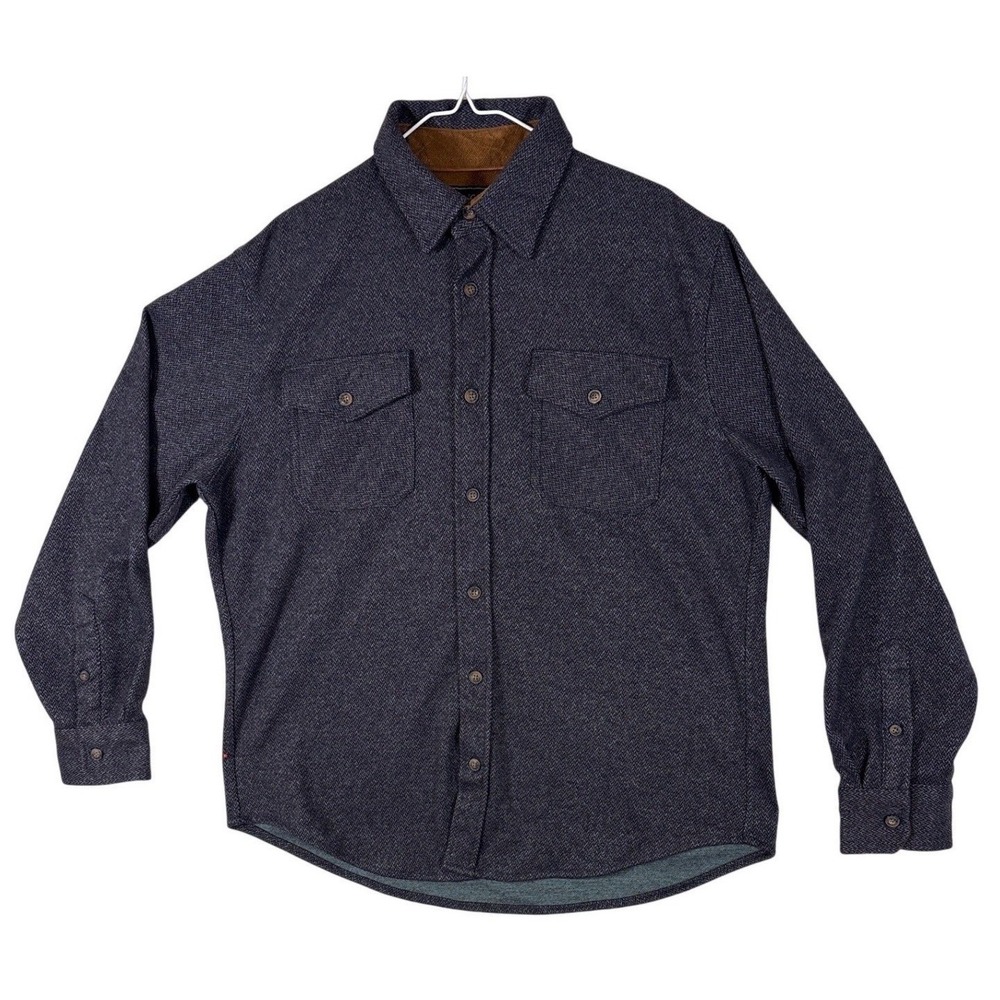 Jachs New York Mens Large Navy Brown Herringbone Flannel Shirt Corduroy Trim L